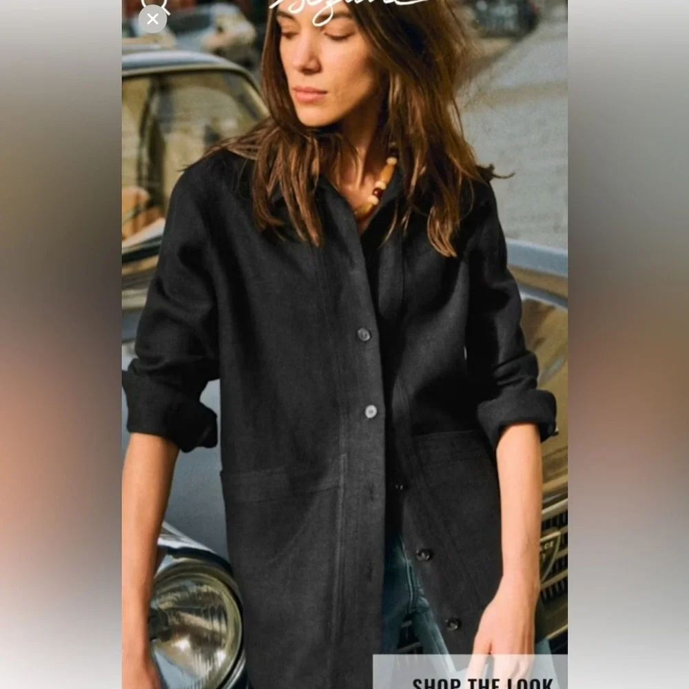 Sezane Will Jacket in black linen size XS - Picture 2 of 7